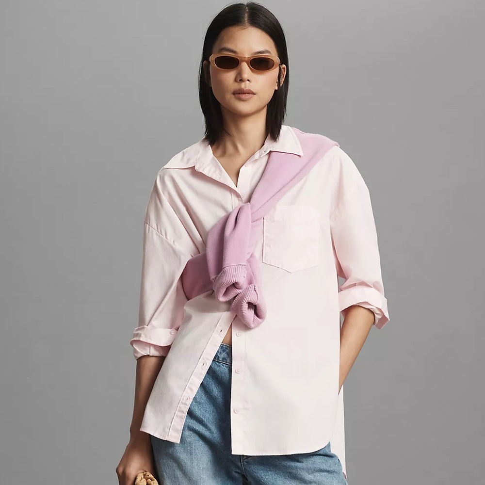 NWT! Anthropologie Baby Pink The Bennet Buttondown Shirt by Maeve SMALL 🏛️1️⃣
